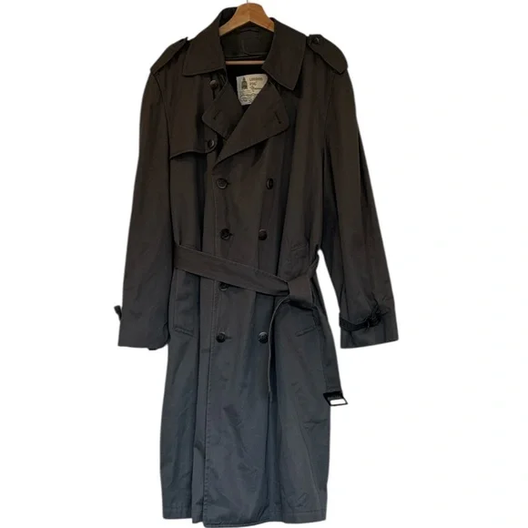 London Fog by Greenwood Charcoal Classic Wool Lined Trench Coat Size 42 Reg.